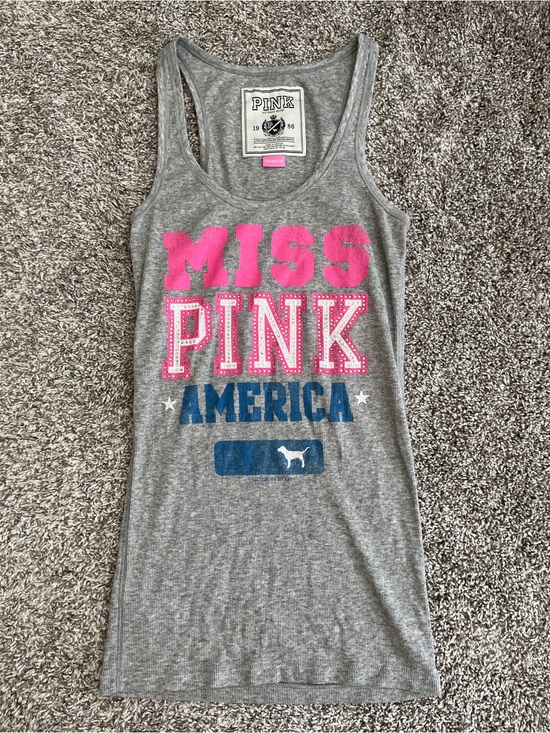PINK Victoria's Secret Tops - PINK Victoria’s Secret Gray Rhinestone Y2K Tank Top